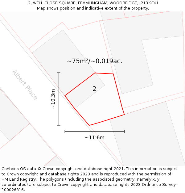 2, WELL CLOSE SQUARE, FRAMLINGHAM, WOODBRIDGE, IP13 9DU: Plot and title map