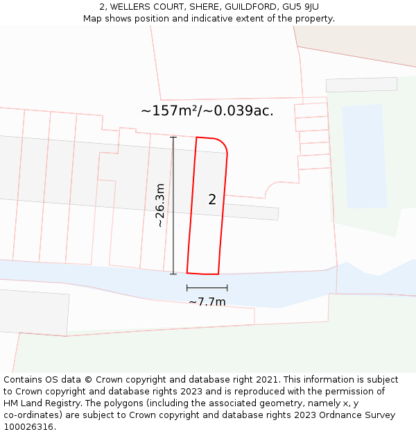 2, WELLERS COURT, SHERE, GUILDFORD, GU5 9JU: Plot and title map