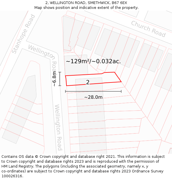 2, WELLINGTON ROAD, SMETHWICK, B67 6EX: Plot and title map