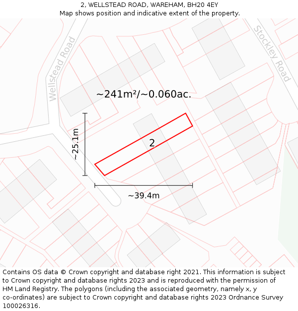 2, WELLSTEAD ROAD, WAREHAM, BH20 4EY: Plot and title map