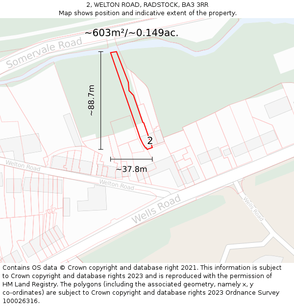2, WELTON ROAD, RADSTOCK, BA3 3RR: Plot and title map