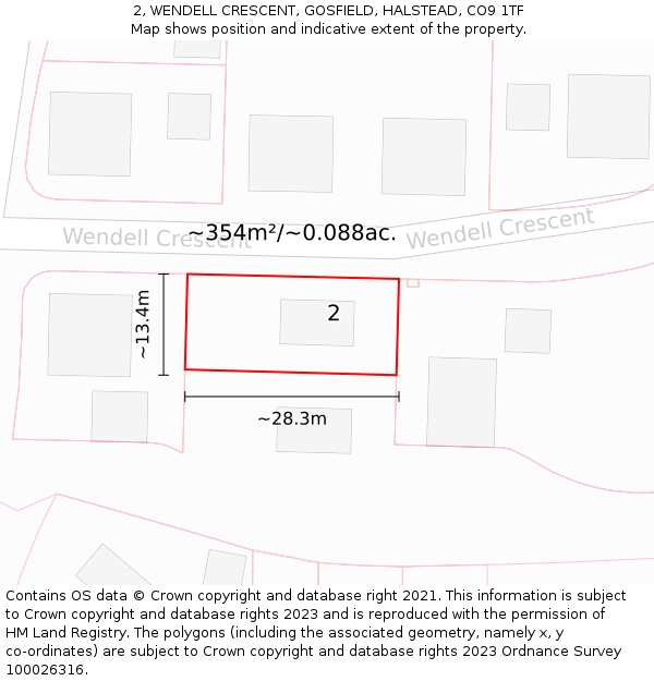 2, WENDELL CRESCENT, GOSFIELD, HALSTEAD, CO9 1TF: Plot and title map