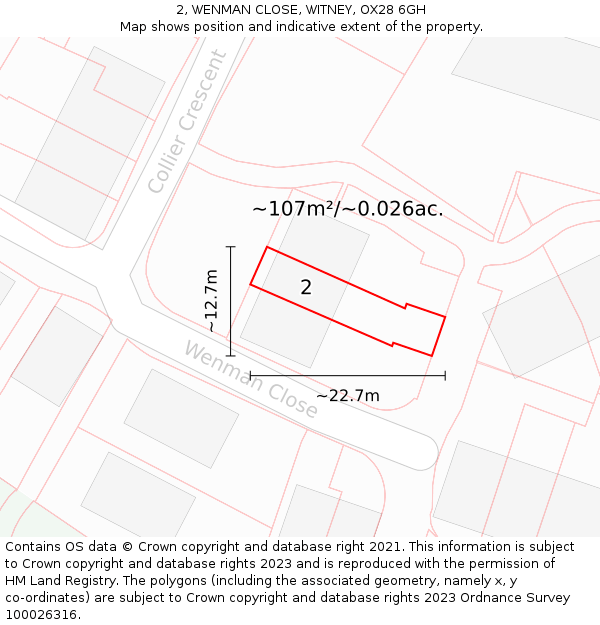 2, WENMAN CLOSE, WITNEY, OX28 6GH: Plot and title map