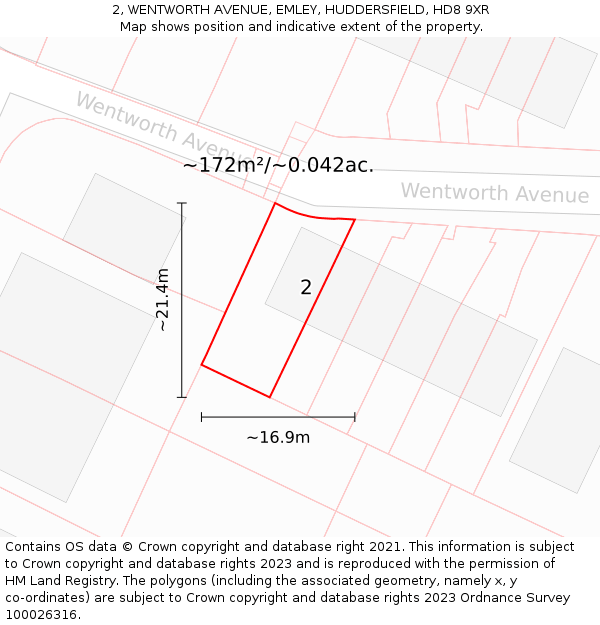 2, WENTWORTH AVENUE, EMLEY, HUDDERSFIELD, HD8 9XR: Plot and title map