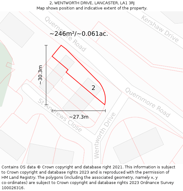 2, WENTWORTH DRIVE, LANCASTER, LA1 3RJ: Plot and title map