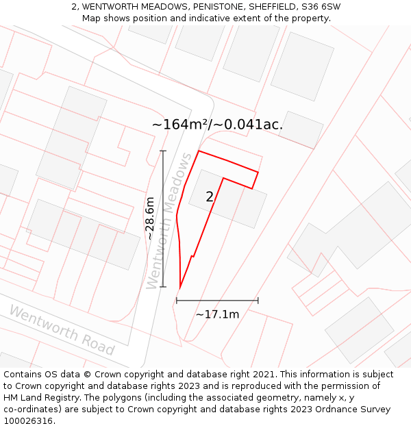 2, WENTWORTH MEADOWS, PENISTONE, SHEFFIELD, S36 6SW: Plot and title map