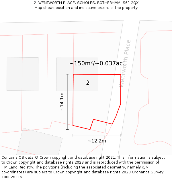 2, WENTWORTH PLACE, SCHOLES, ROTHERHAM, S61 2QX: Plot and title map