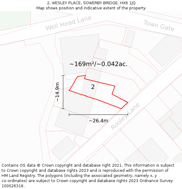 2, WESLEY PLACE, SOWERBY BRIDGE, HX6 1JQ: Plot and title map