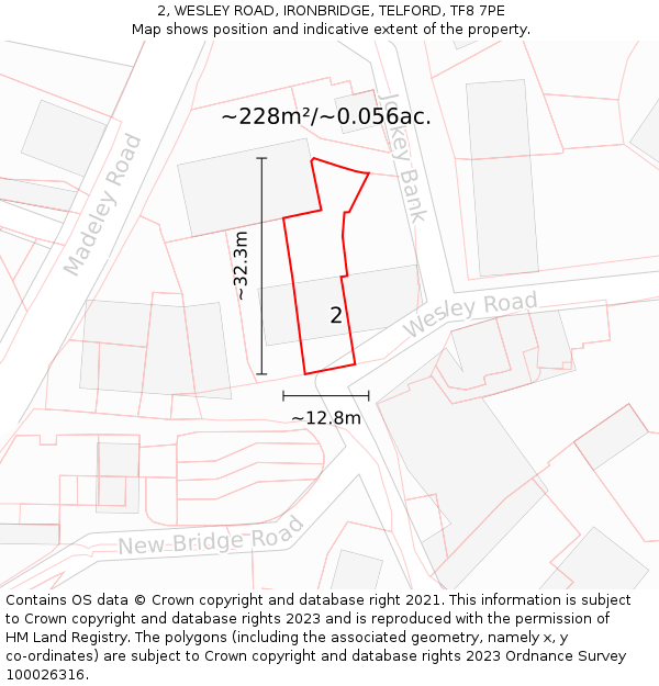 2, WESLEY ROAD, IRONBRIDGE, TELFORD, TF8 7PE: Plot and title map