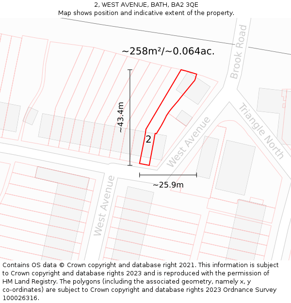 2, WEST AVENUE, BATH, BA2 3QE: Plot and title map