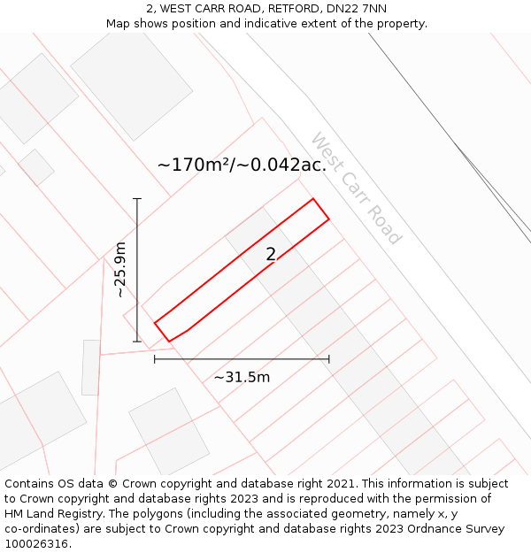 2, WEST CARR ROAD, RETFORD, DN22 7NN: Plot and title map