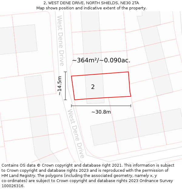 2, WEST DENE DRIVE, NORTH SHIELDS, NE30 2TA: Plot and title map