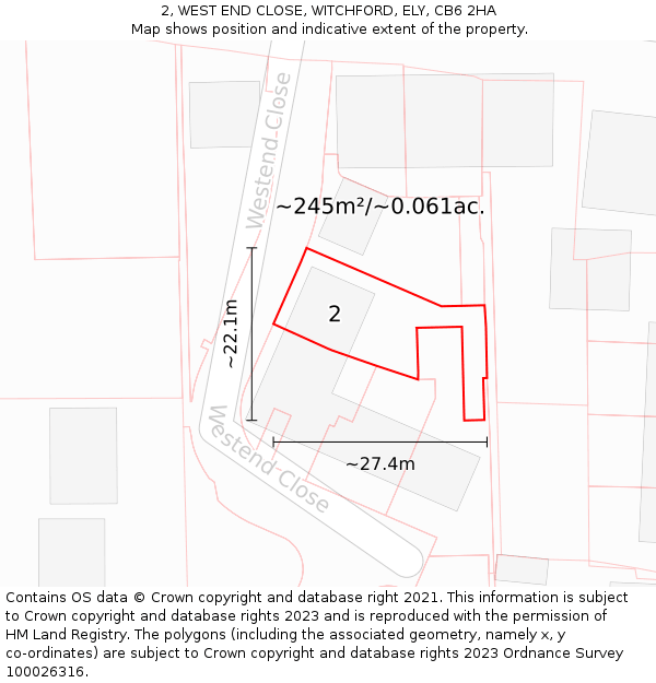 2, WEST END CLOSE, WITCHFORD, ELY, CB6 2HA: Plot and title map