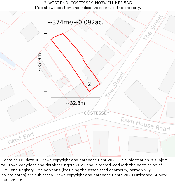 2, WEST END, COSTESSEY, NORWICH, NR8 5AG: Plot and title map