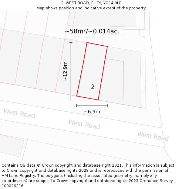 2, WEST ROAD, FILEY, YO14 9LP: Plot and title map