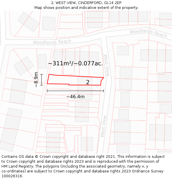 2, WEST VIEW, CINDERFORD, GL14 2EP: Plot and title map