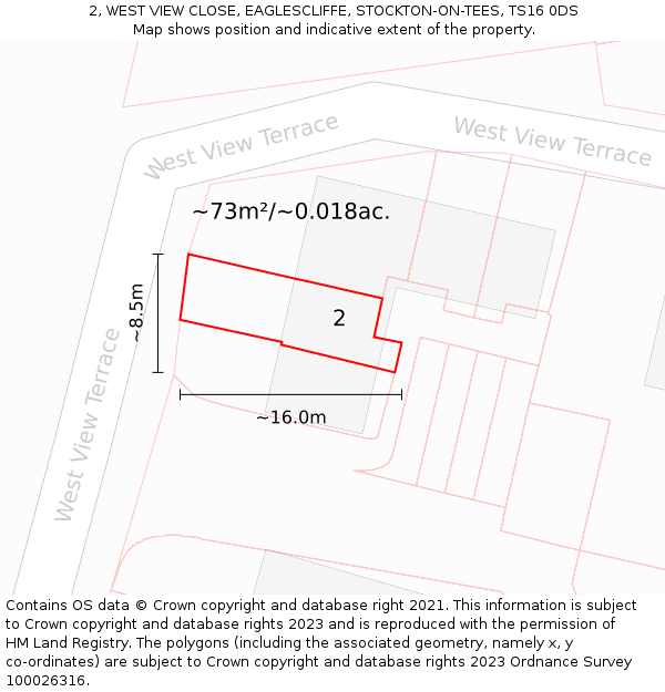 2, WEST VIEW CLOSE, EAGLESCLIFFE, STOCKTON-ON-TEES, TS16 0DS: Plot and title map