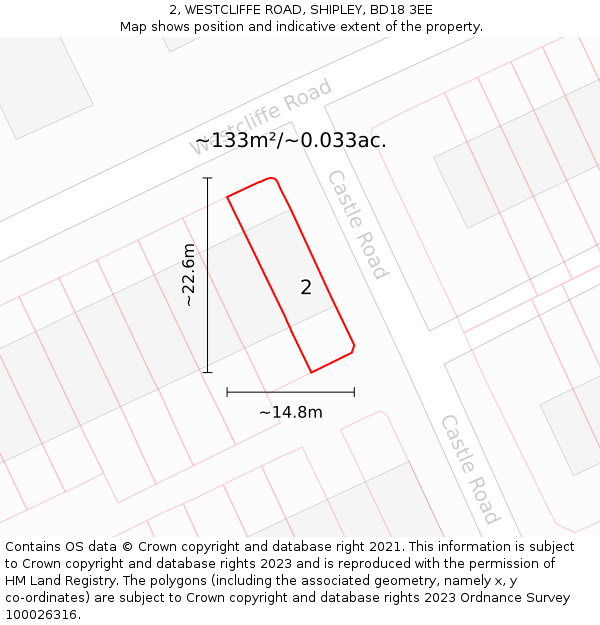 2, WESTCLIFFE ROAD, SHIPLEY, BD18 3EE: Plot and title map