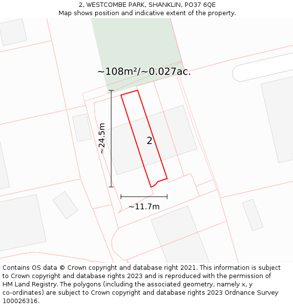 2, WESTCOMBE PARK, SHANKLIN, PO37 6QE: Plot and title map