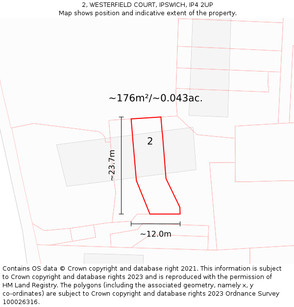 2, WESTERFIELD COURT, IPSWICH, IP4 2UP: Plot and title map