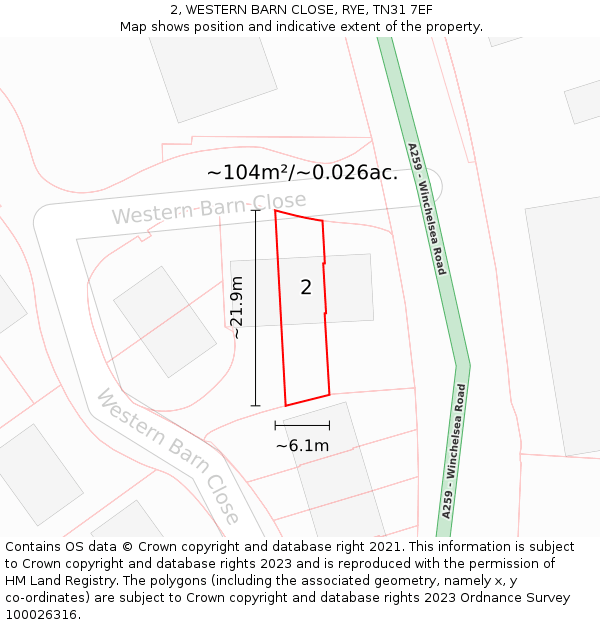 2, WESTERN BARN CLOSE, RYE, TN31 7EF: Plot and title map