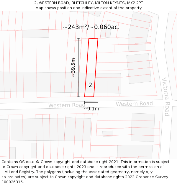 2, WESTERN ROAD, BLETCHLEY, MILTON KEYNES, MK2 2PT: Plot and title map