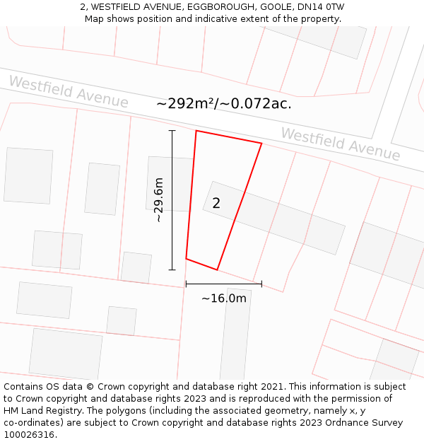 2, WESTFIELD AVENUE, EGGBOROUGH, GOOLE, DN14 0TW: Plot and title map
