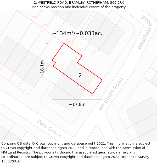 2, WESTFIELD ROAD, BRAMLEY, ROTHERHAM, S66 2RX: Plot and title map