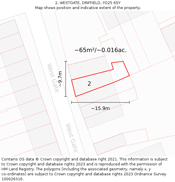 2, WESTGATE, DRIFFIELD, YO25 6SY: Plot and title map