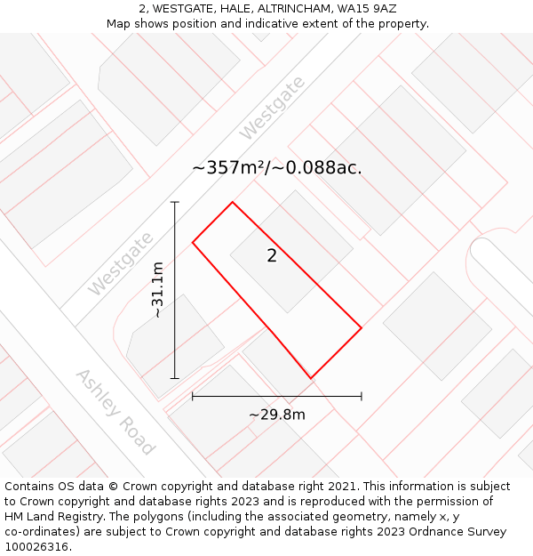 2, WESTGATE, HALE, ALTRINCHAM, WA15 9AZ: Plot and title map