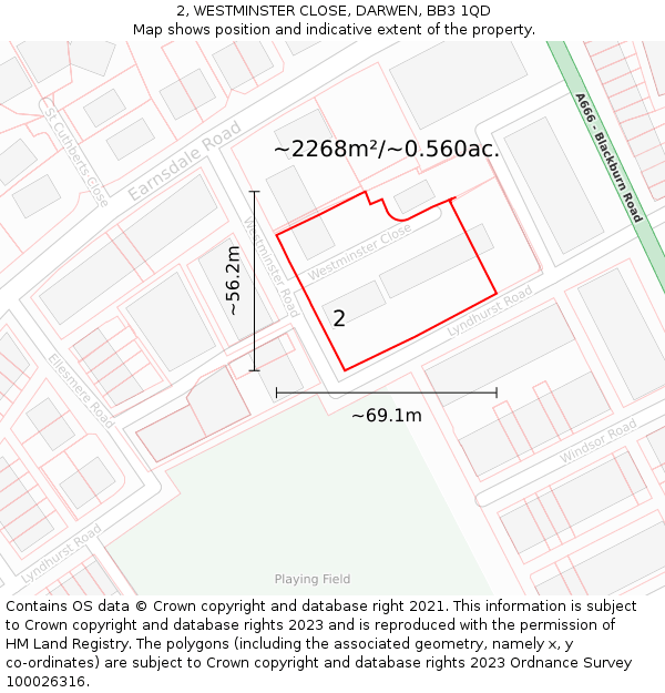 2, WESTMINSTER CLOSE, DARWEN, BB3 1QD: Plot and title map