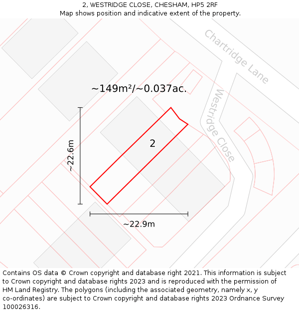 2, WESTRIDGE CLOSE, CHESHAM, HP5 2RF: Plot and title map