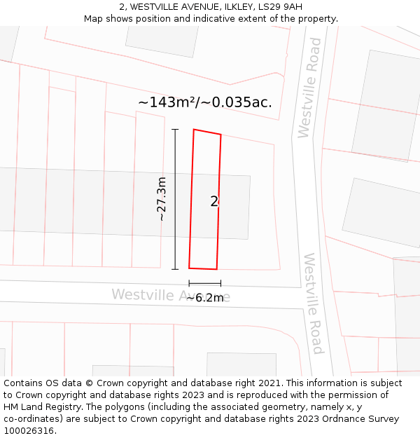 2, WESTVILLE AVENUE, ILKLEY, LS29 9AH: Plot and title map