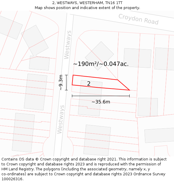 2, WESTWAYS, WESTERHAM, TN16 1TT: Plot and title map