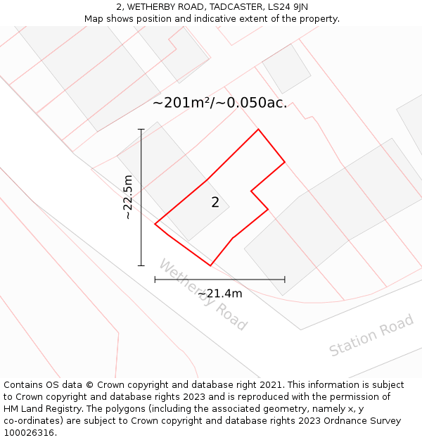 2, WETHERBY ROAD, TADCASTER, LS24 9JN: Plot and title map