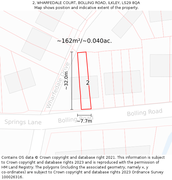 2, WHARFEDALE COURT, BOLLING ROAD, ILKLEY, LS29 8QA: Plot and title map