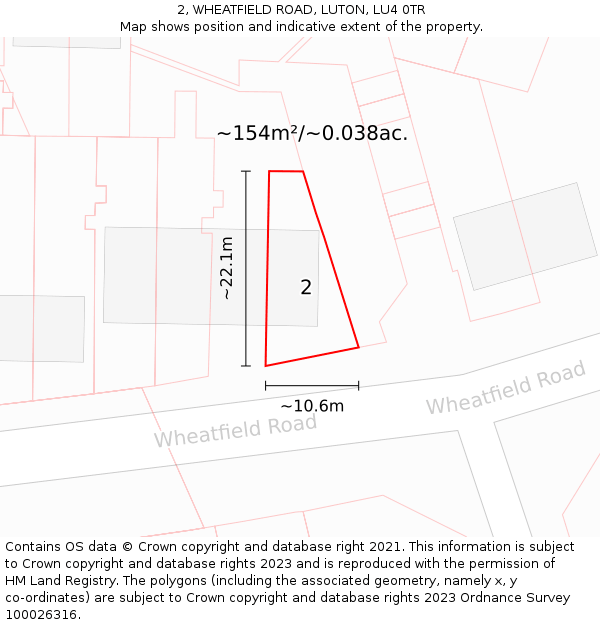 2, WHEATFIELD ROAD, LUTON, LU4 0TR: Plot and title map