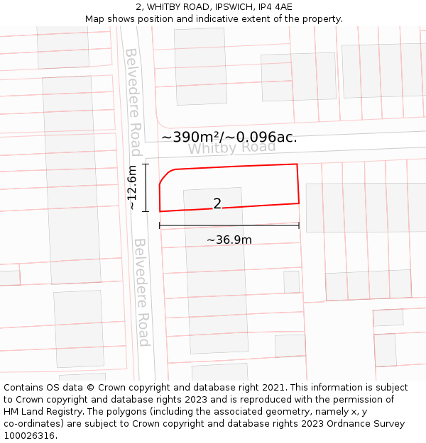2, WHITBY ROAD, IPSWICH, IP4 4AE: Plot and title map