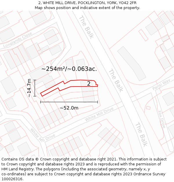 2, WHITE MILL DRIVE, POCKLINGTON, YORK, YO42 2FR: Plot and title map