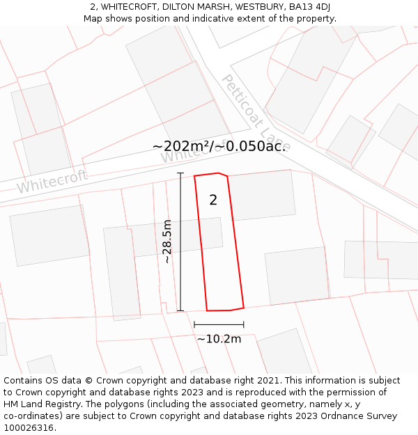 2, WHITECROFT, DILTON MARSH, WESTBURY, BA13 4DJ: Plot and title map