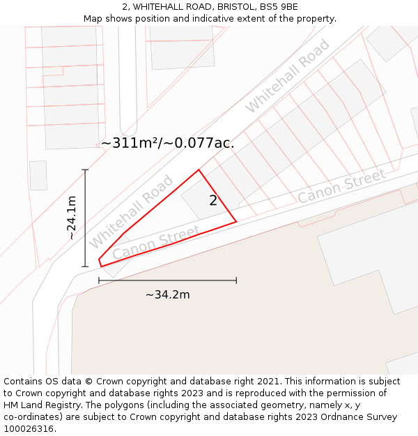 2, WHITEHALL ROAD, BRISTOL, BS5 9BE: Plot and title map