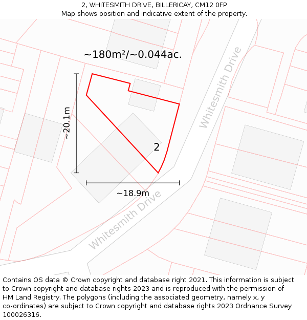 2, WHITESMITH DRIVE, BILLERICAY, CM12 0FP: Plot and title map