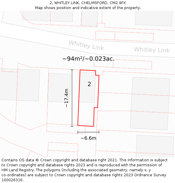 2, WHITLEY LINK, CHELMSFORD, CM2 9FX: Plot and title map