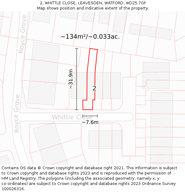 2, WHITTLE CLOSE, LEAVESDEN, WATFORD, WD25 7GF: Plot and title map