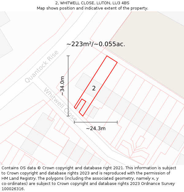 2, WHITWELL CLOSE, LUTON, LU3 4BS: Plot and title map