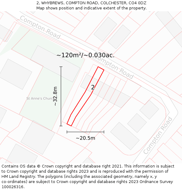 2, WHYBREWS, COMPTON ROAD, COLCHESTER, CO4 0DZ: Plot and title map