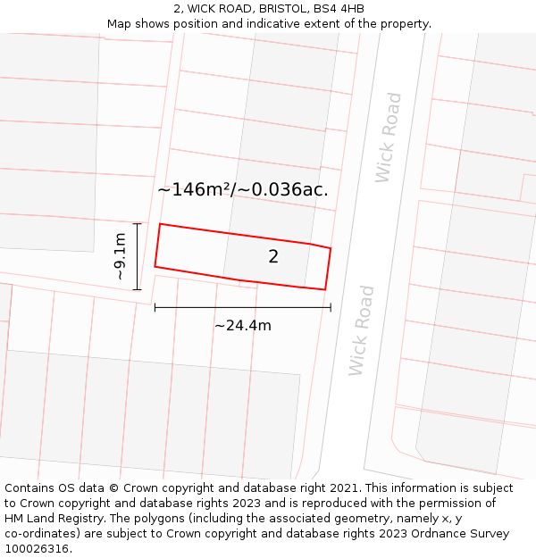 2, WICK ROAD, BRISTOL, BS4 4HB: Plot and title map