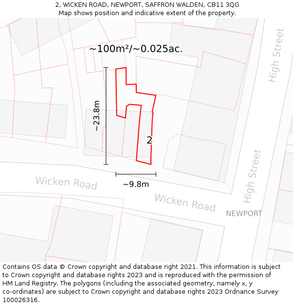 2, WICKEN ROAD, NEWPORT, SAFFRON WALDEN, CB11 3QG: Plot and title map