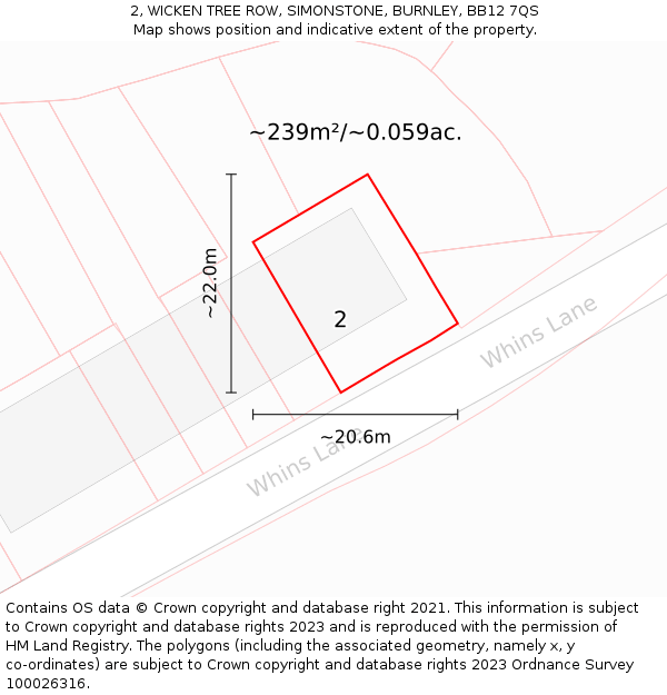 2, WICKEN TREE ROW, SIMONSTONE, BURNLEY, BB12 7QS: Plot and title map