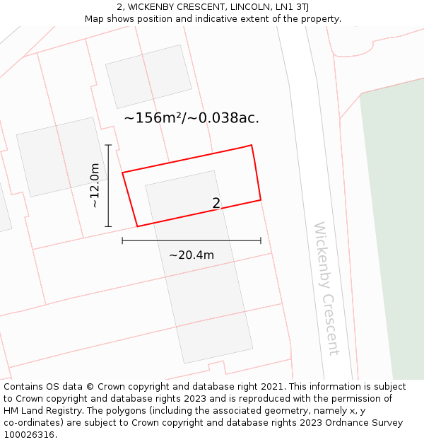 2, WICKENBY CRESCENT, LINCOLN, LN1 3TJ: Plot and title map